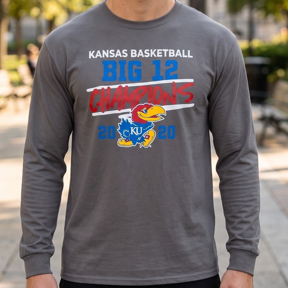 Blue 84 Kansas Jayhawks Big 12 Champions 2020 Basketball Long Sleeve Shirt Grey